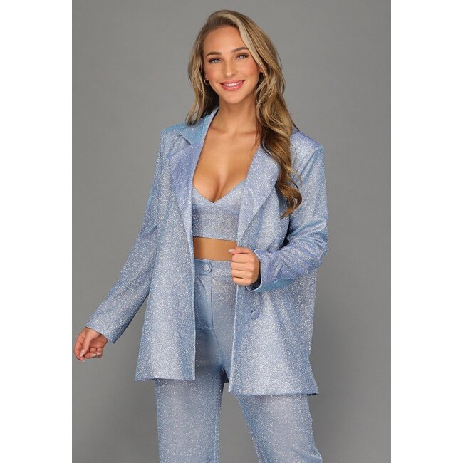 Eisblauer Knopf-Blazer mit Schulterpolstern