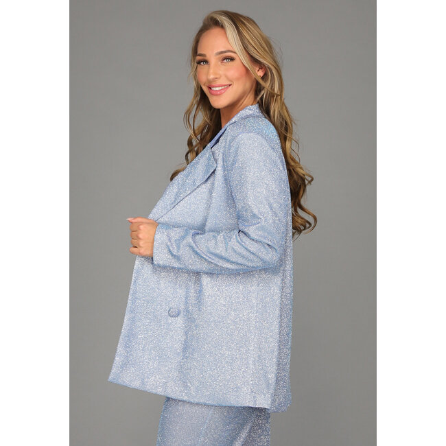 Eisblauer Knopf-Blazer mit Schulterpolstern
