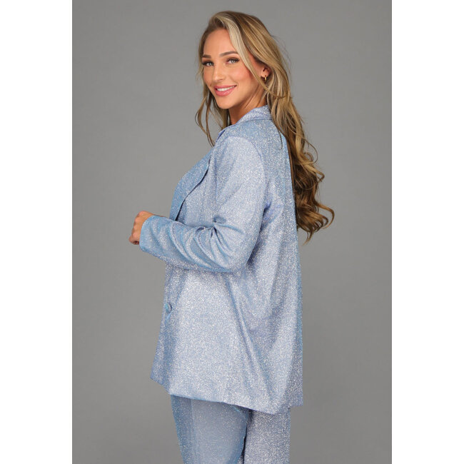 Eisblauer Knopf-Blazer mit Schulterpolstern
