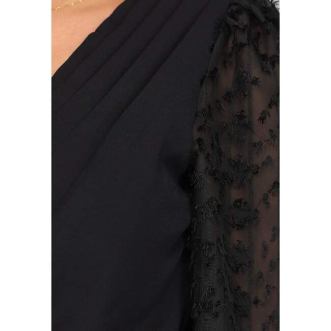 Schwarzer Revers-Bodysuit mit Pow-Ärmeln