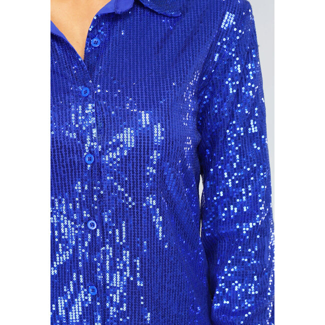 Blaues Blusenkleid mit Glitzer und Kragen