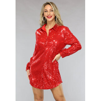 Rot Locker geschnittenes Paillettenblusenkleid