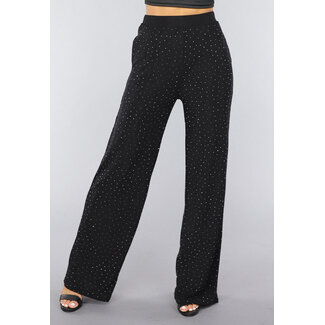 Schwarze Glitzerhose mit weitem Bein