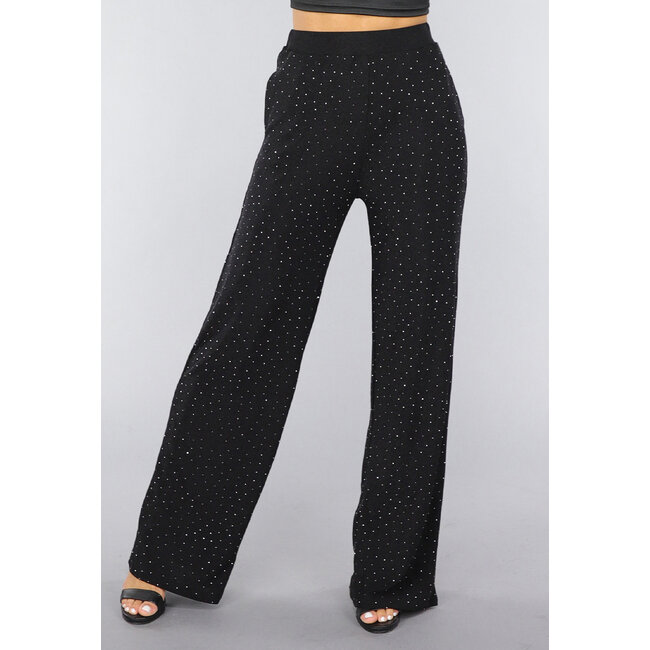 Schwarze Glitzerhose mit weitem Bein