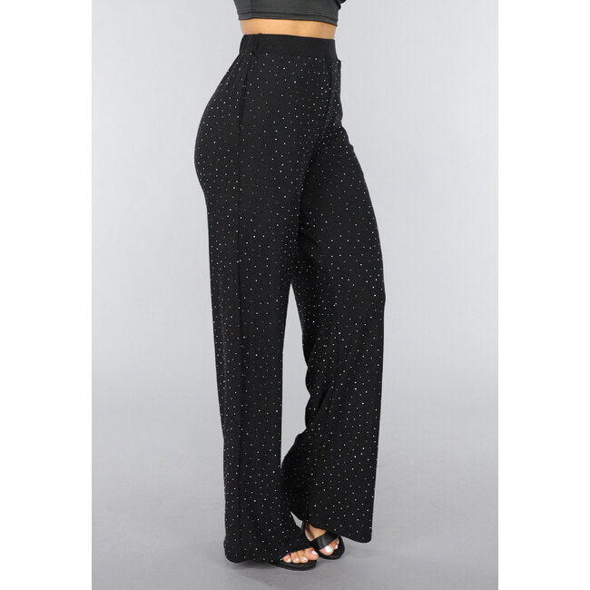 Schwarze Glitzerhose mit weitem Bein