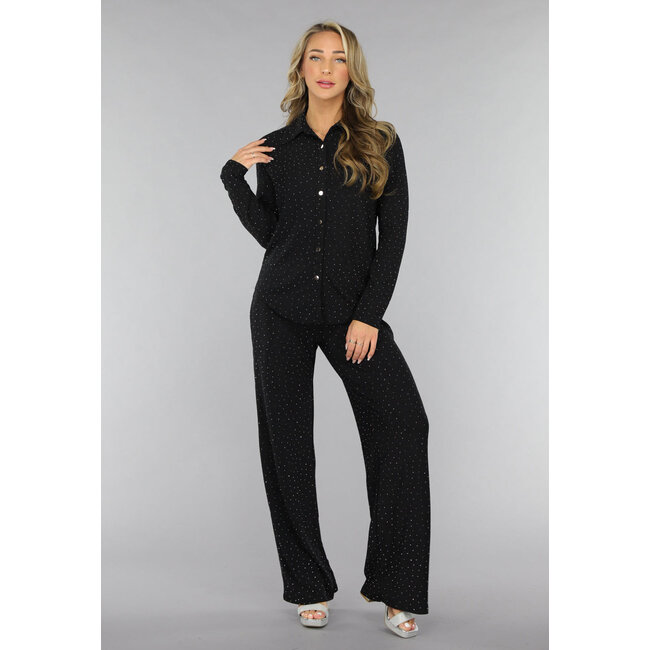 Schwarze Glitzerhose mit weitem Bein