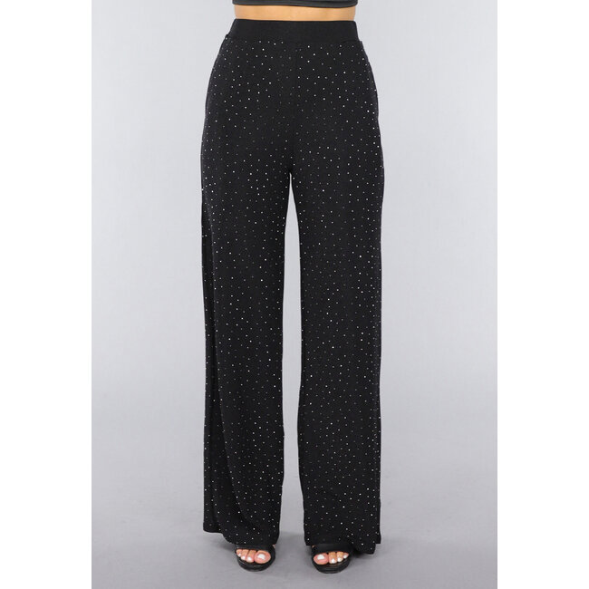 Schwarze Glitzerhose mit weitem Bein
