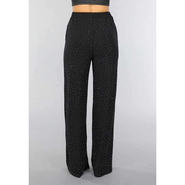 Schwarze Glitzerhose mit weitem Bein