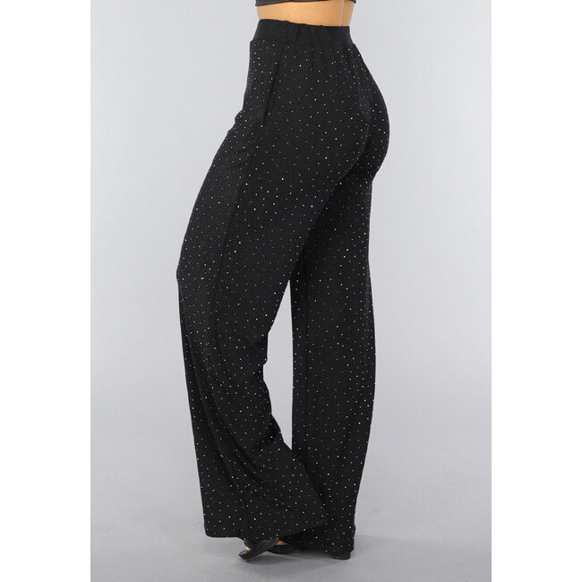 Schwarze Glitzerhose mit weitem Bein