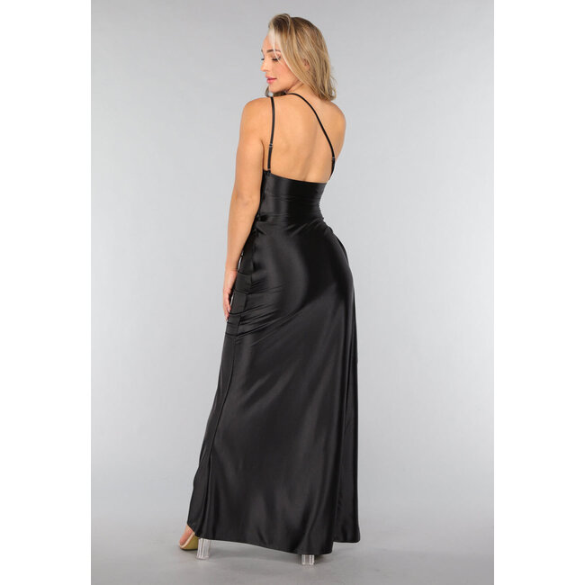 Satin Stretch Abendkleid mit One Shoulder in Schwarz