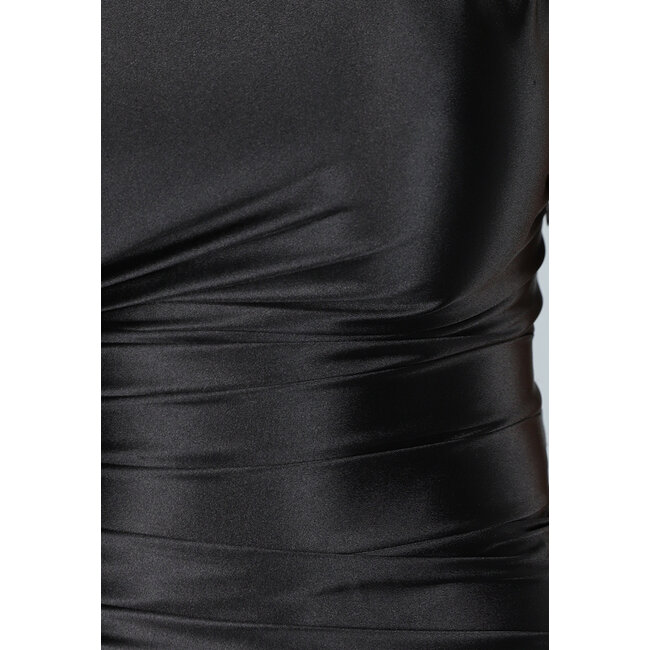 Satin Stretch Abendkleid mit One Shoulder in Schwarz