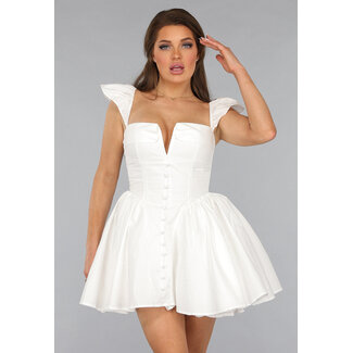 Weißes Skaterkleid mit gerafften Ärmeln