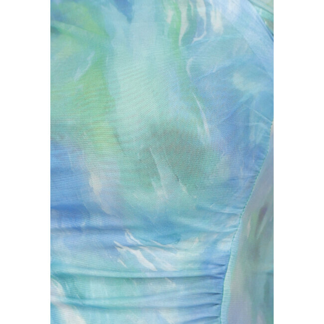 Blaues Print Overslag Top mit langen Ärmeln