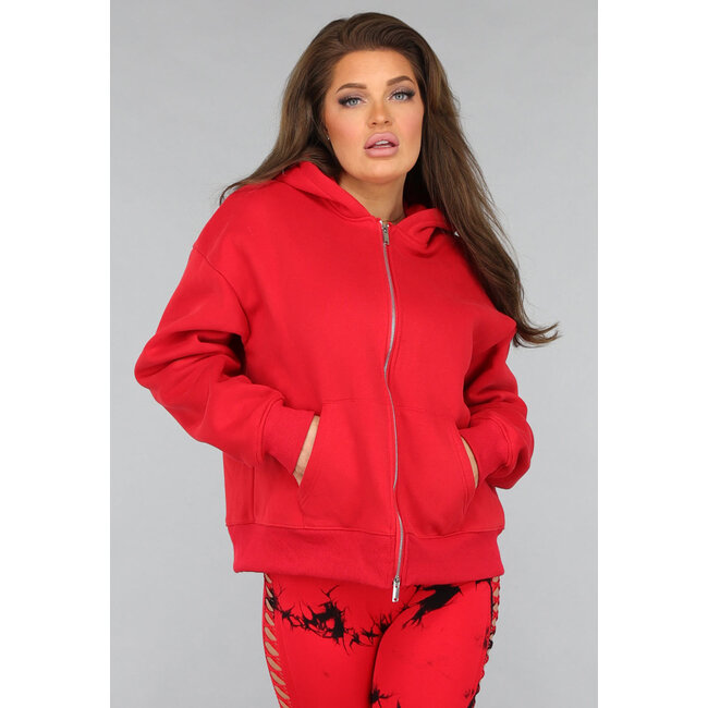Rote Kapuzenstrickjacke in Übergröße