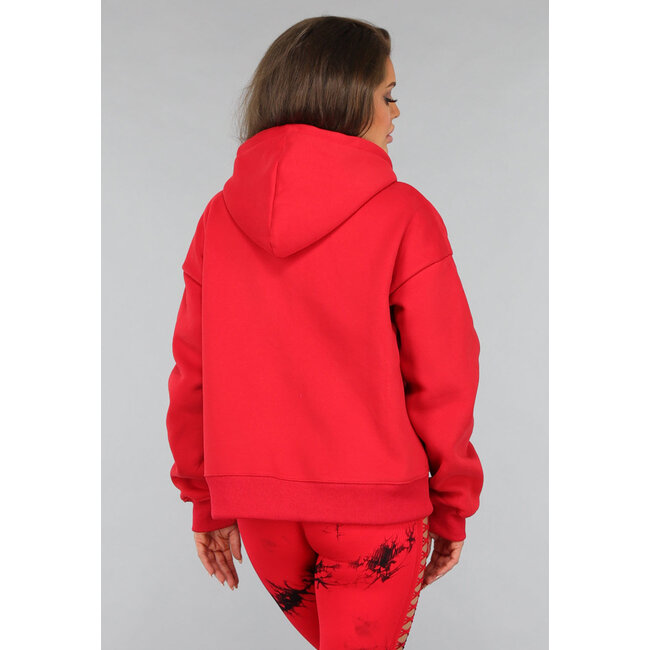 Rote Kapuzenstrickjacke in Übergröße