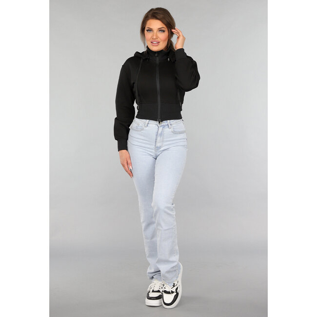 Schwarzer kurzer Cardigan mit abnehmbarer Kapuze