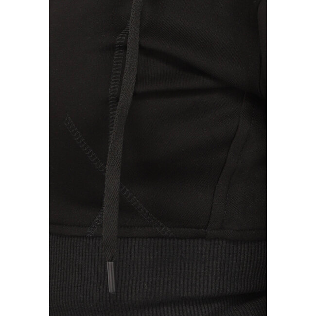 Schwarzer kurzer Cardigan mit abnehmbarer Kapuze