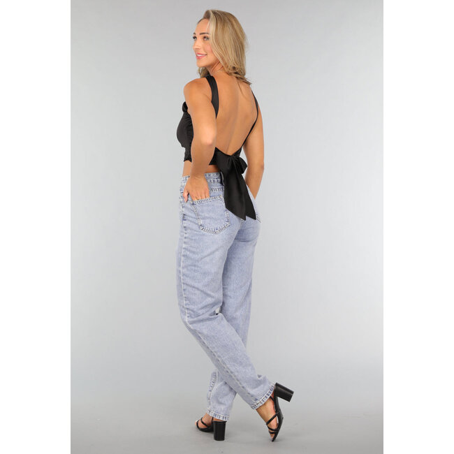Schwarzes Satin-Top mit Schleifendetail