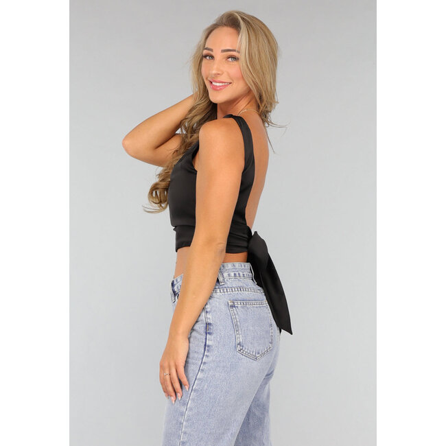 Schwarzes Satin-Top mit Schleifendetail