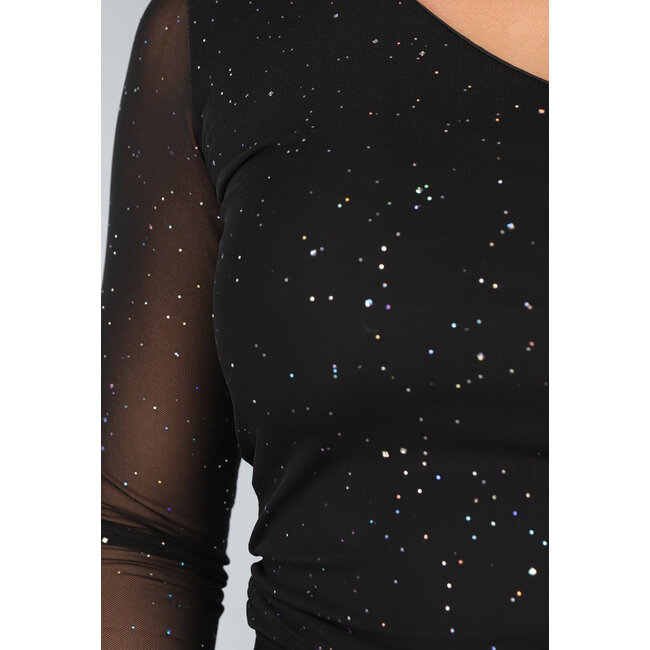 Schwarzes One-Shoulder-Top mit Glitzer