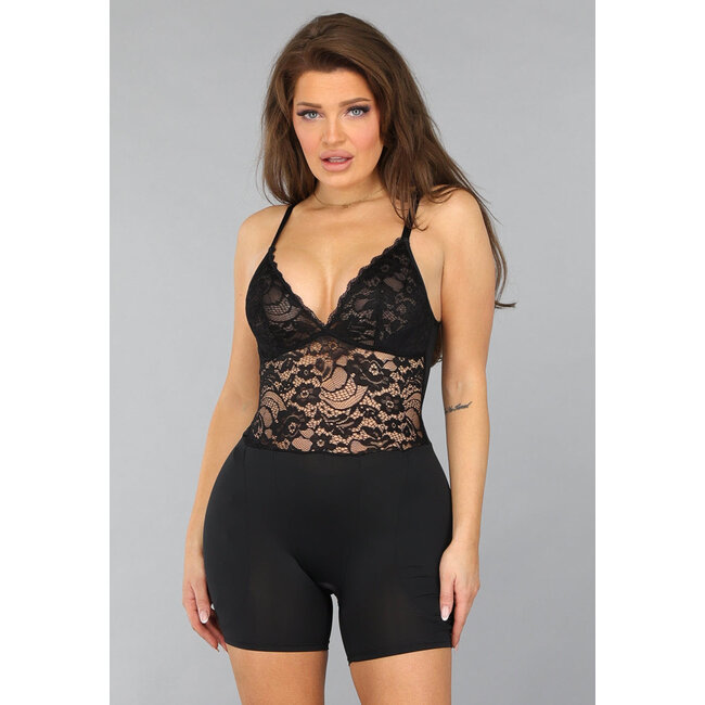Shapewear Body mit Spitzendetails und Hüftpolstern