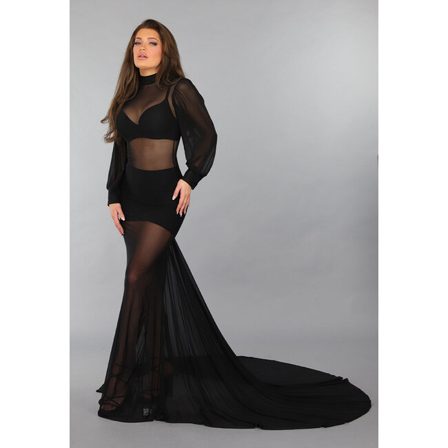 Langes durchsichtiges Kleid mit Puffärmeln