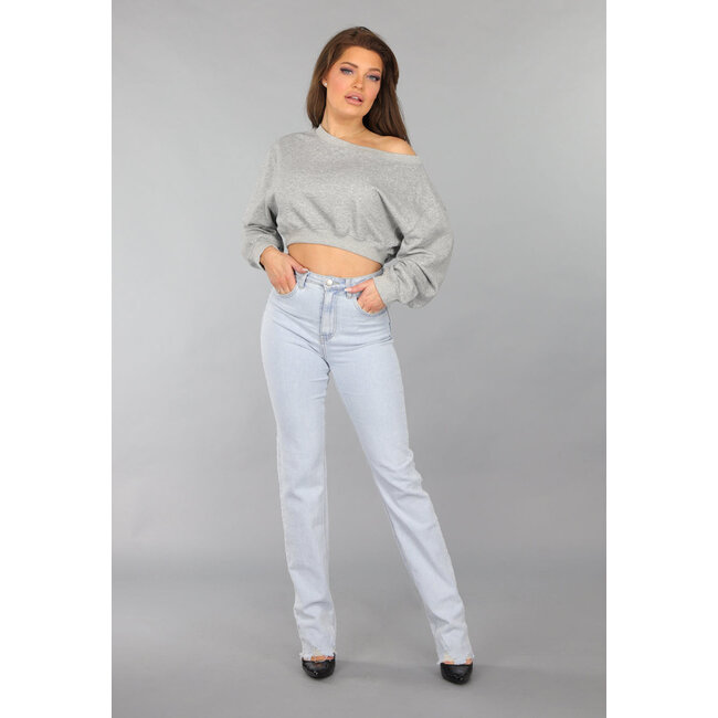Grauer Cropped Sweater mit Puffärmeln