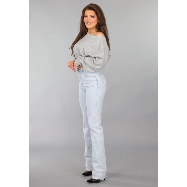 Grauer Cropped Sweater mit Puffärmeln
