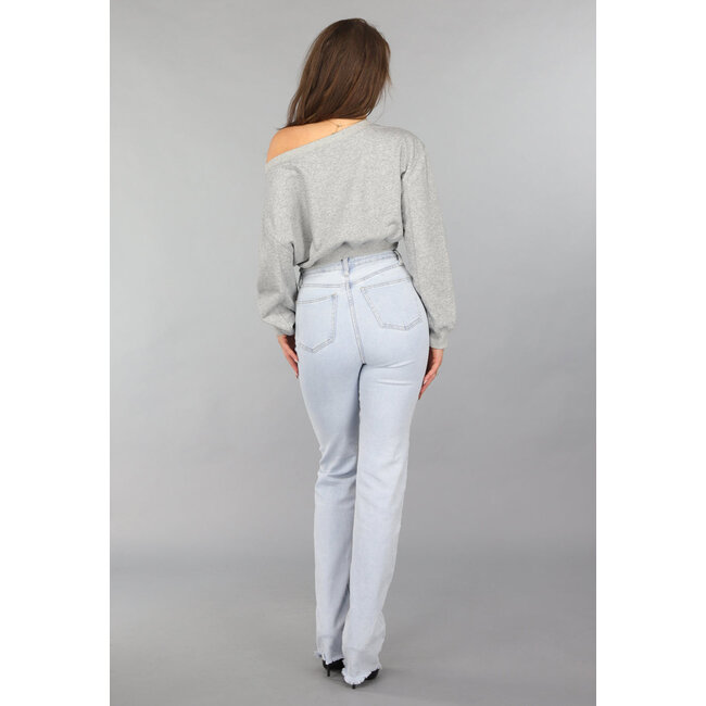Grauer Cropped Sweater mit Puffärmeln