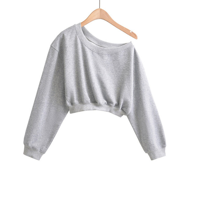 Grauer Cropped Sweater mit Puffärmeln