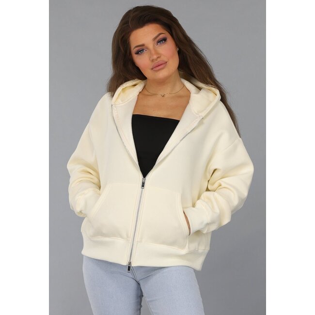 Übergroße Strickjacke in Ecru mit Seitentaschen
