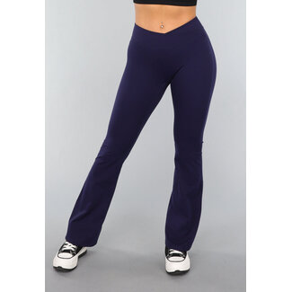 Marineblaue Sportleggings mit Overslag und Flair