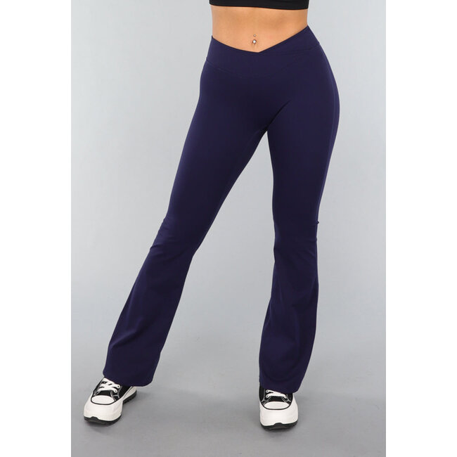 Marineblaue Sportleggings mit Overslag und Flair