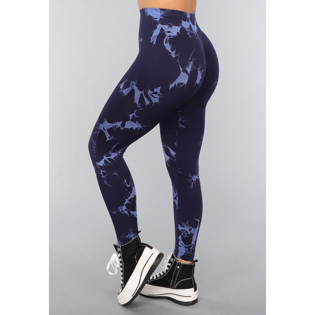 Marineblaue Sport-Leggings mit Tie-Dye-Druck