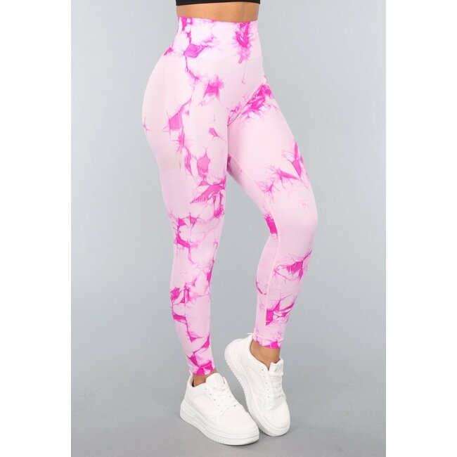 Tie Dye Pink Fitness Legging mit Kompressionsband