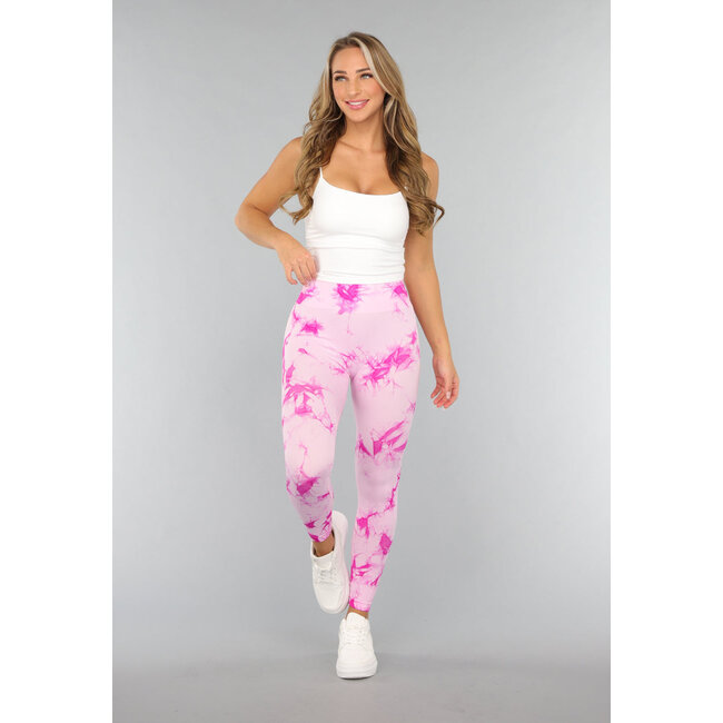 Tie Dye Pink Fitness Legging mit Kompressionsband