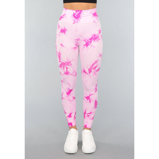 Tie Dye Pink Fitness Legging mit Kompressionsband