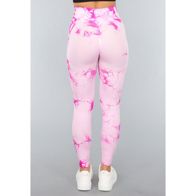Tie Dye Pink Fitness Legging mit Kompressionsband
