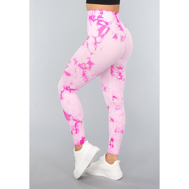 Tie Dye Pink Fitness Legging mit Kompressionsband