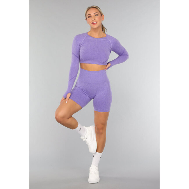 Lila Kurzes Langarm-Sporttop mit Daumenlöchern