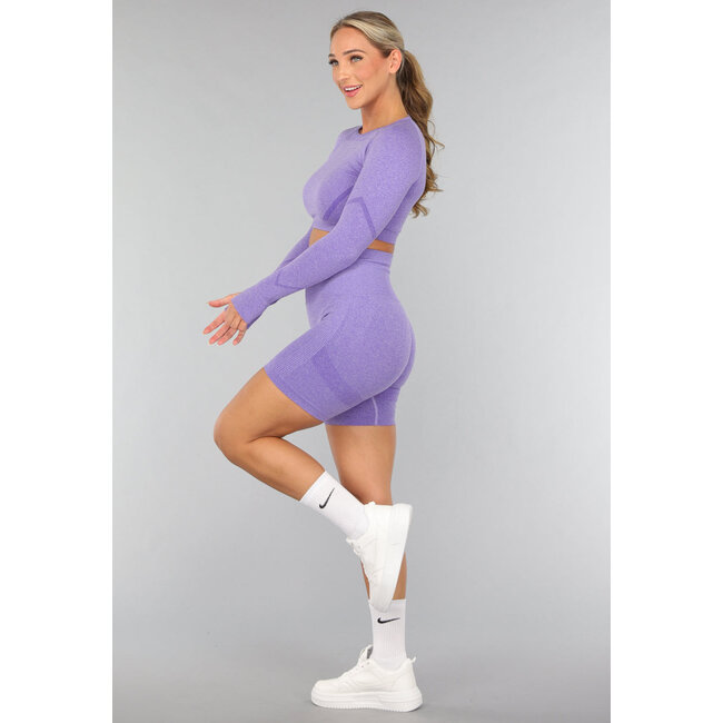 Lila Kurzes Langarm-Sporttop mit Daumenlöchern