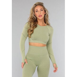 Hellgrünes Cropped Langarm-Sporttop