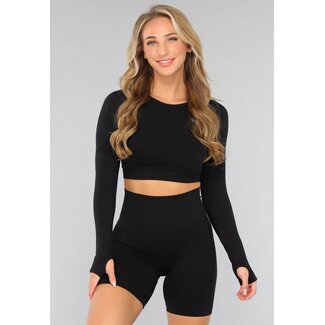 Schwarzes Langarm-Sporttop mit Daumenlöchern