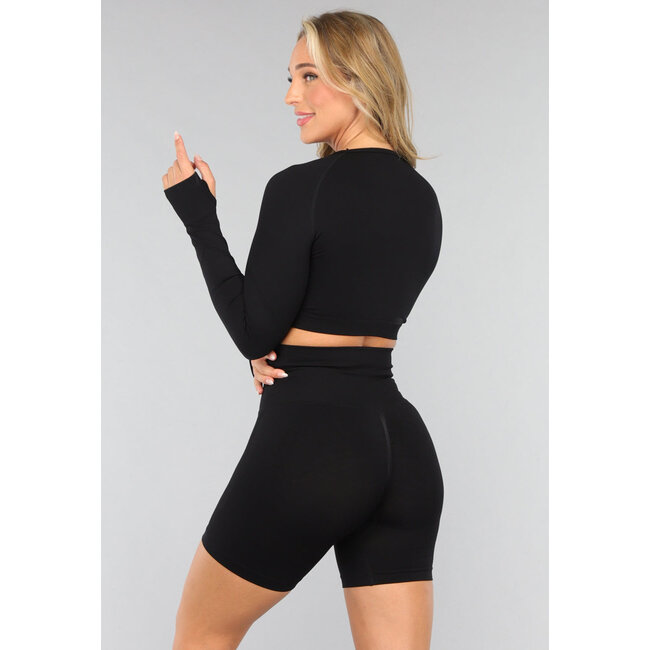 Schwarzes Langarm-Sporttop mit Daumenlöchern