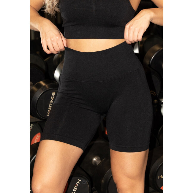 Schwarze Biker-Shorts mit Scrunch