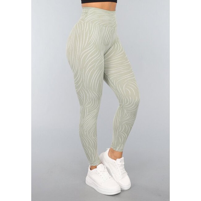 Khakifarbene Sport-Leggings mit Streifendruck