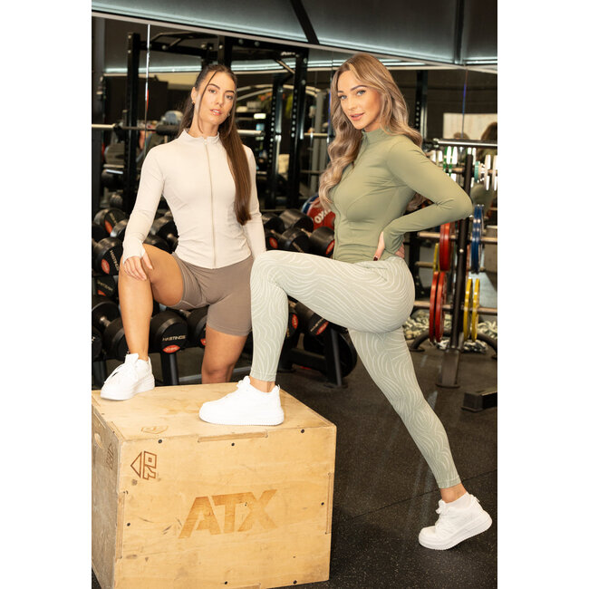 Khakifarbene Sport-Leggings mit Streifendruck