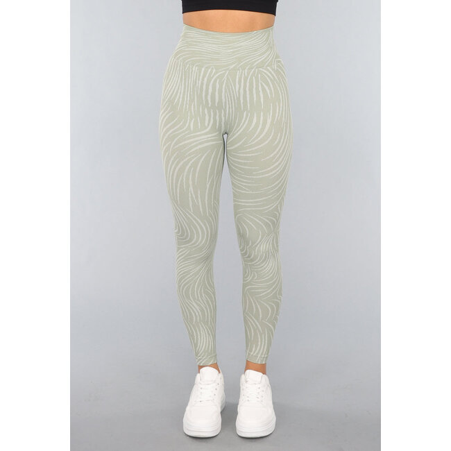 Khakifarbene Sport-Leggings mit Streifendruck