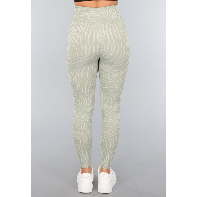 Khakifarbene Sport-Leggings mit Streifendruck