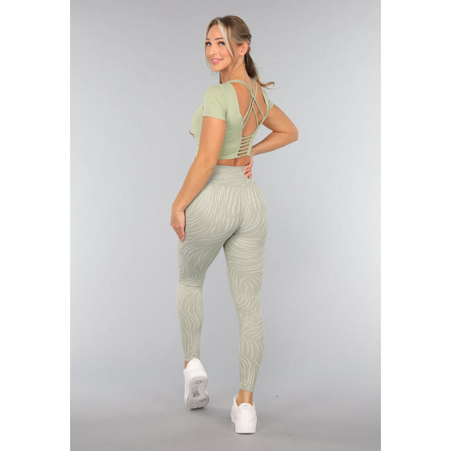 Khakifarbene Sport-Leggings mit Streifendruck